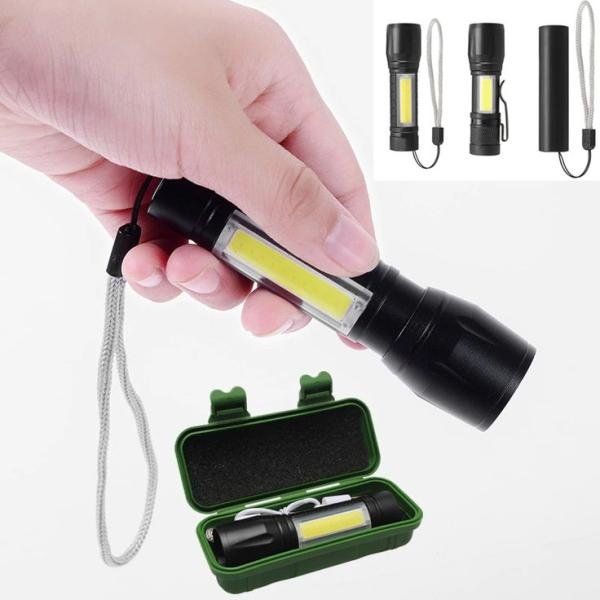 Mini LED Torch (ZOOMABLE LED METAL TORCH) with SOS Function, 25W Laser COB, 500mAh Battery Torch (Black, 9 cm, Rechargeable)